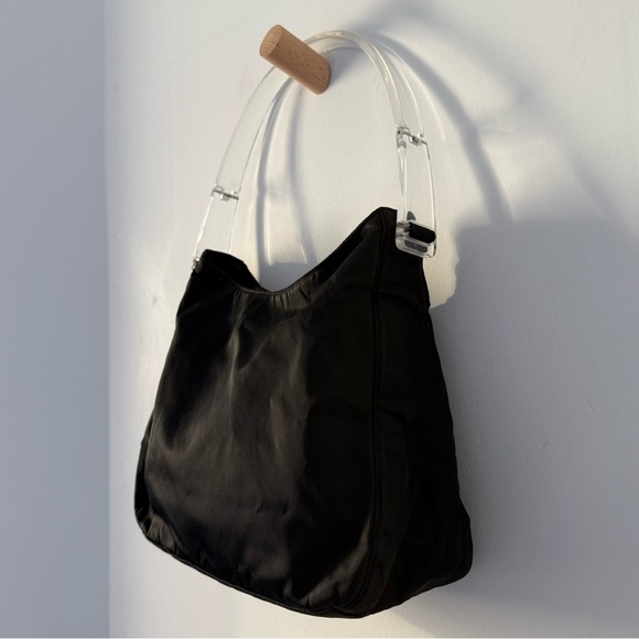 Vintage Prada black nylon Tessuto lucite handle shoulder bag - Picture 7 of 12